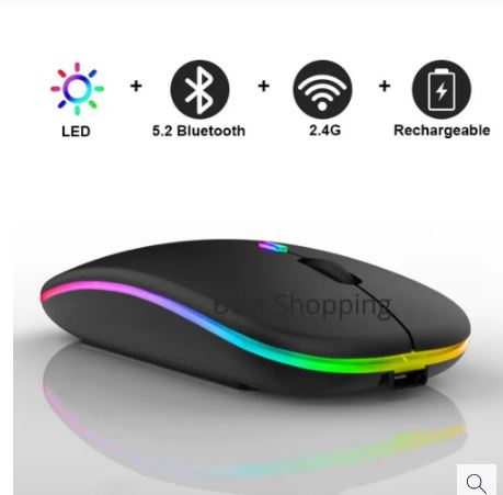 RGB LED Backlit Rechargeable Wireless Mouse - Black